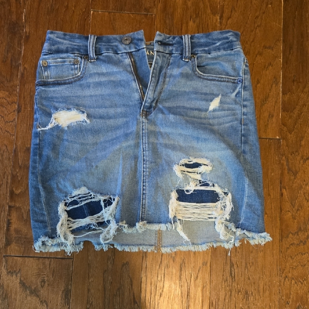 American Eagle Outfitters Ripped Blue Mini Skirt